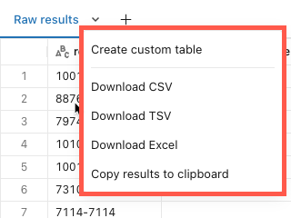 Options to customize or download results.