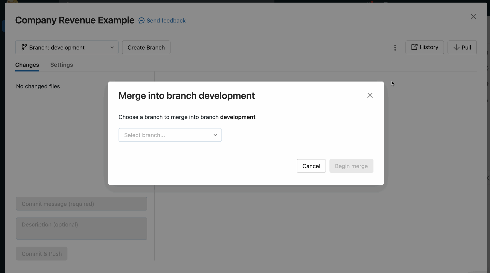 Animated GIF showing a merge conflict in a Databricks Repos folder UI
