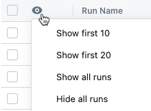 show-hide 実行メニューを使用して、最初の 10 個、20 個、またはすべての実行を表示します。