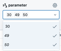 os valores padrão são definidos no editor. Vários valores são selecionados e separados por um espaço.