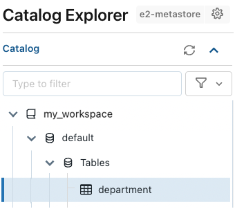 Use o Catalog Explorer para localizar uma tabela no catálogo workspace